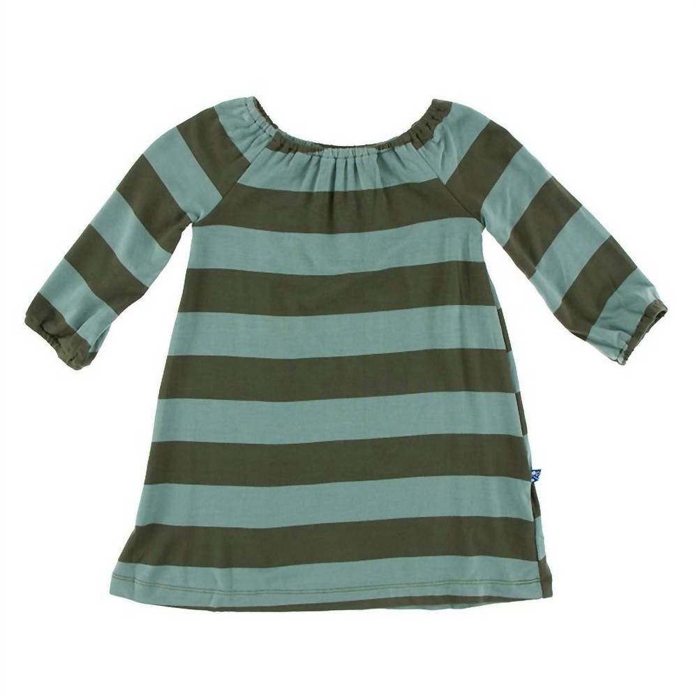 NEW KICKEE girls' peasant dress in paleontology fauna stripe
